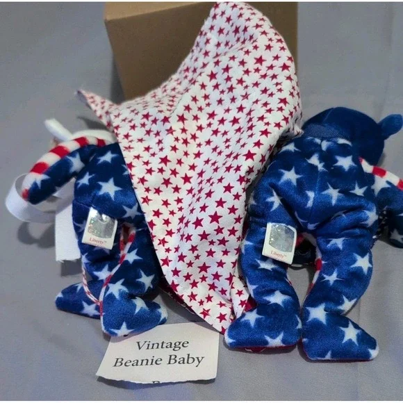 Ty Patriotic‎ Beanie Babies USA Liberty With Blankets 2 In Lot - Picture 4 of 4